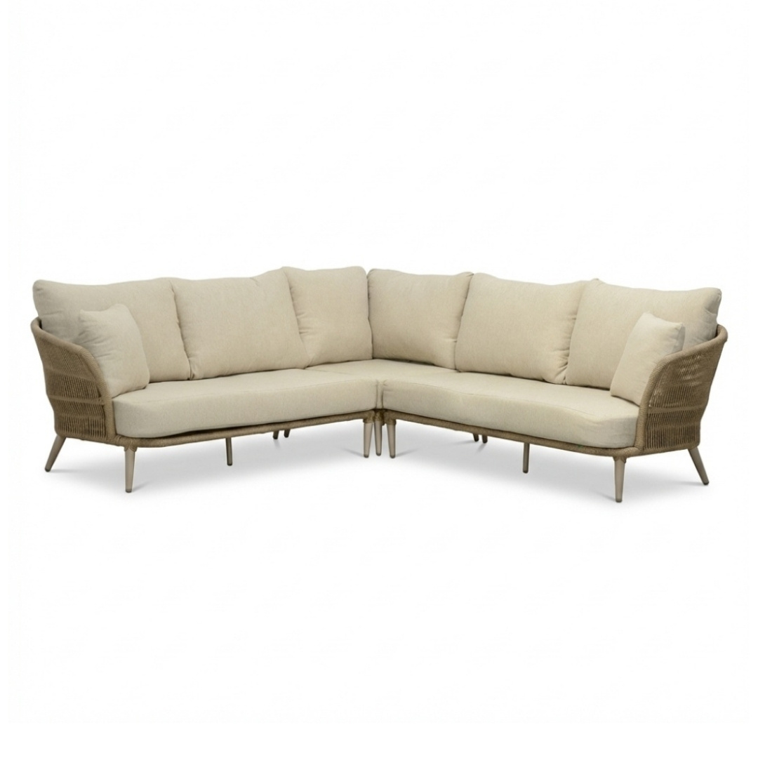 BUITEN living Palermo hoek loungeset 5 personen | aluminium + touw | Sandstone | 3-delig 230x230cm