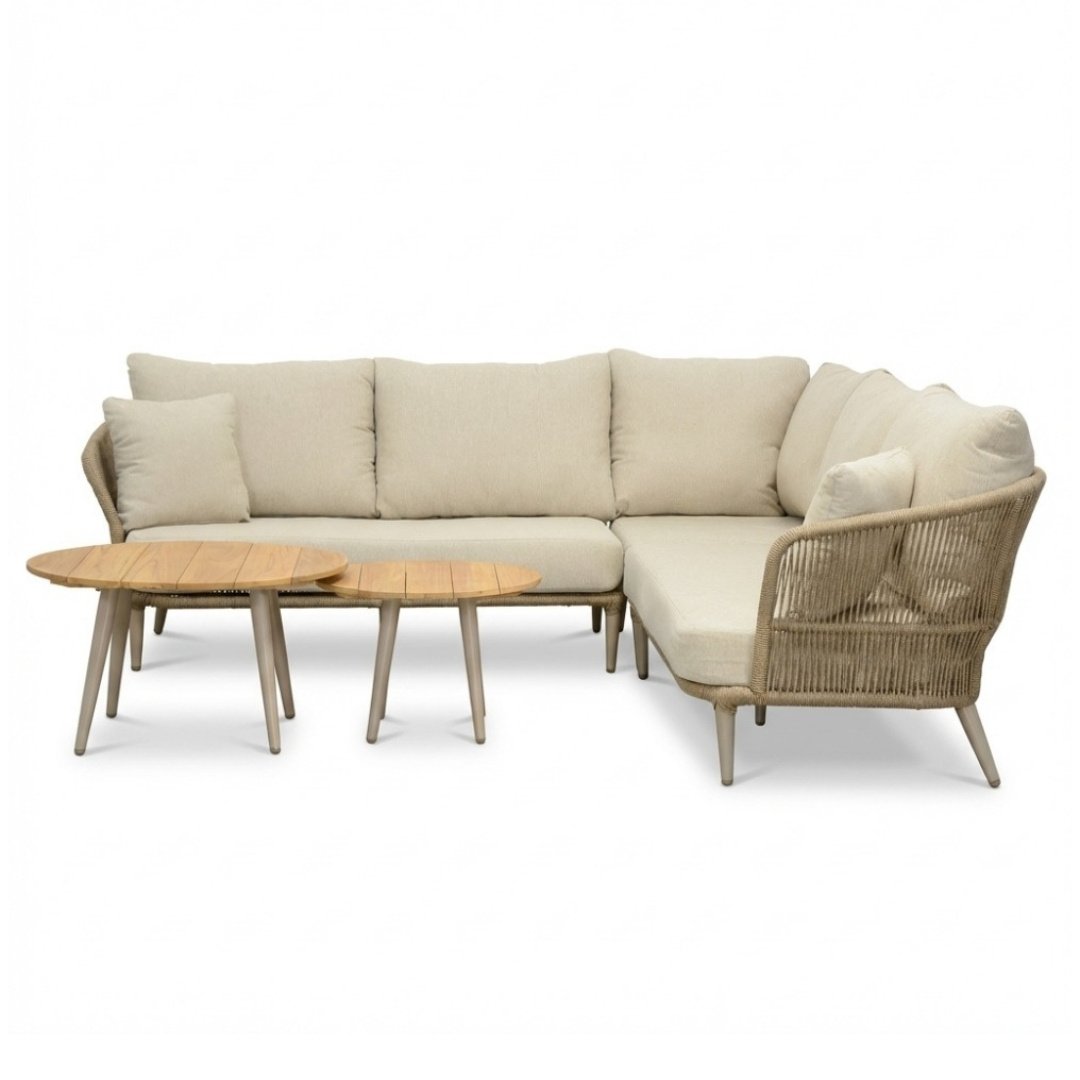 Palermo hoek loungeset 5 personen incl. tafels | aluminium + touw | Sandstone | 5-delig - 230x230cm