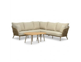 Palermo hoek loungeset 5 personen incl. tafels | aluminium + touw | Sandstone | 5-delig - 230x230cm