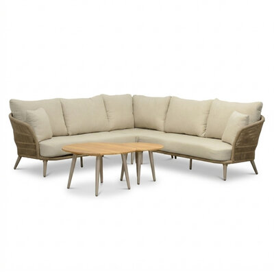 Palermo hoek loungeset 5 personen incl. tafels | aluminium + touw | Sandstone | 5-delig - 230x230cm