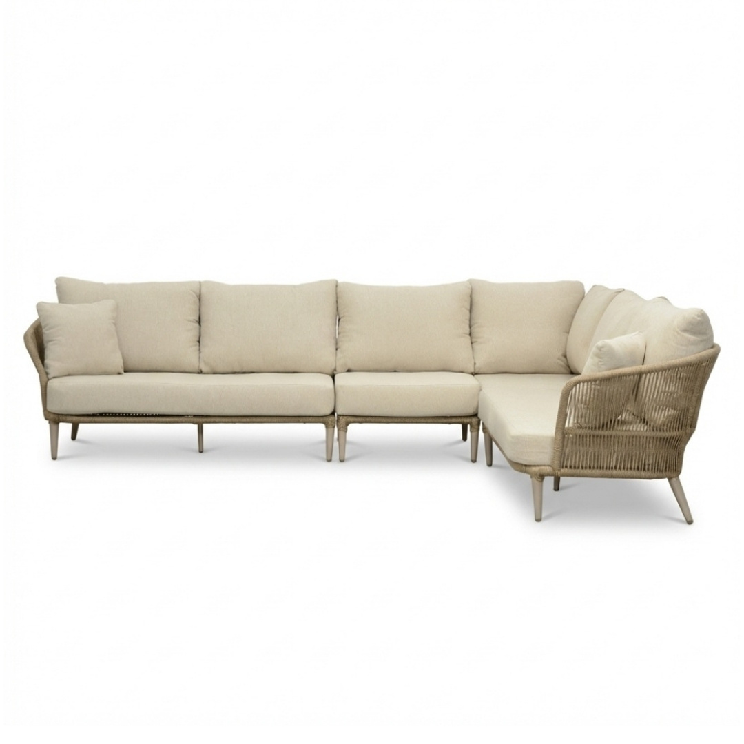 Palermo hoek loungeset 5 personen incl. tussenelement | aluminium + touw | Sandstone | 4-delig
