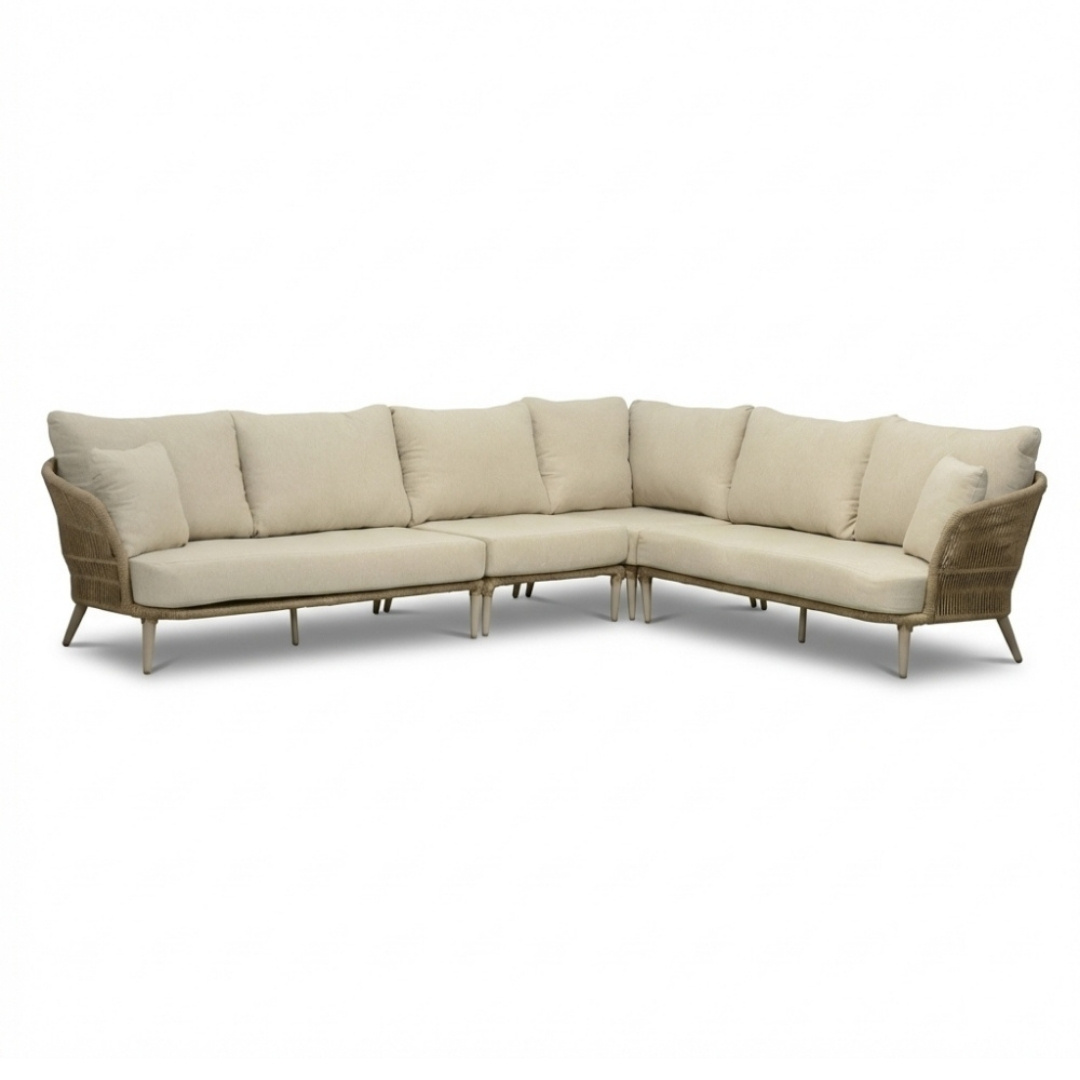 BUITEN living Palermo hoek loungeset 5 personen incl. tussenelement | aluminium + touw | Sandstone | 4-delig