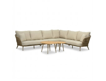 Palermo hoek loungeset incl. tussenelement en tafels | aluminium + touw | Sandstone | 5-delig
