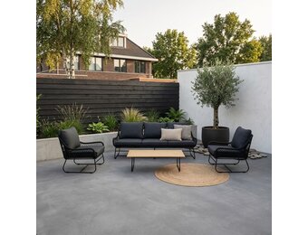 Portofino stoel-bank loungeset 5 personen | aluminium + teakhout | zwart | 4-delig