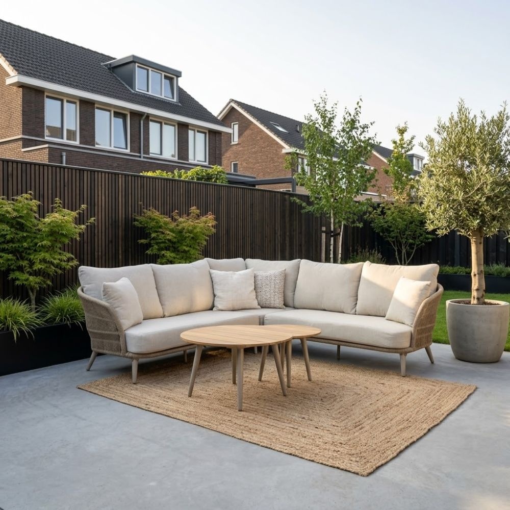 Palermo hoek loungeset 5 personen incl. tafels | aluminium + touw | Sandstone | 5-delig - 230x230cm