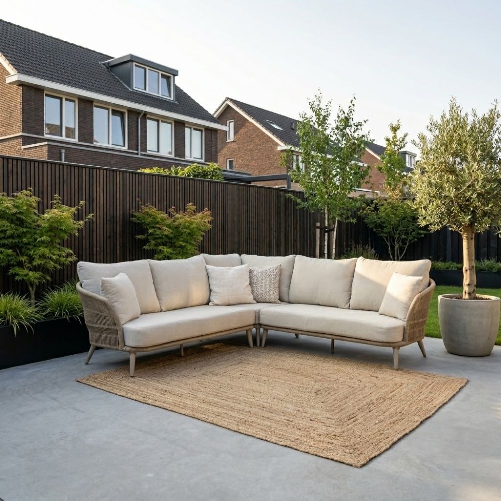 Palermo hoek loungeset 5 personen | aluminium + touw | Sandstone | 3-delig - 230x230cm