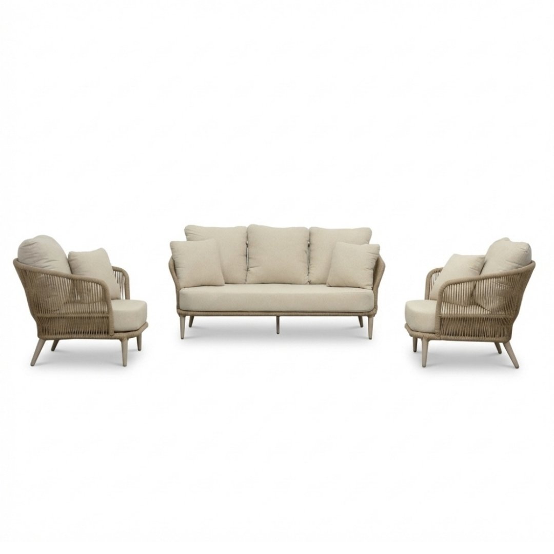 Palermo stoel-bank loungeset 5 personen | aluminium + touw | Sandstone | 3-delig