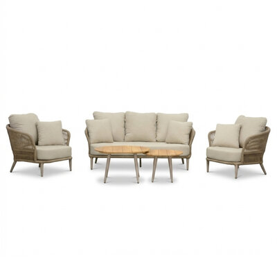 Palermo stoel-bank loungeset incl. tafels | aluminium + touw | Sandstone | 5-delig