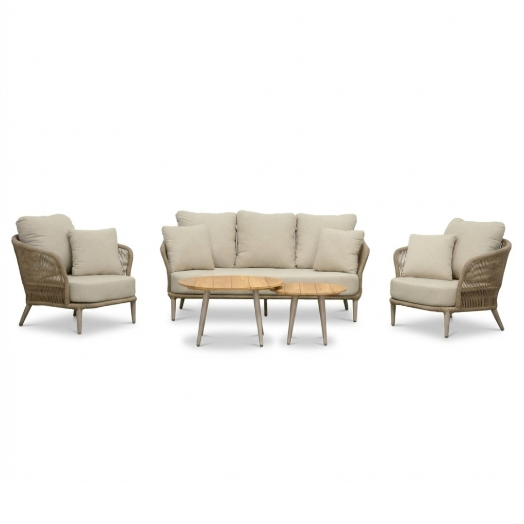 Palermo stoel-bank loungeset incl. tafels | aluminium + touw | Sandstone | 5-delig