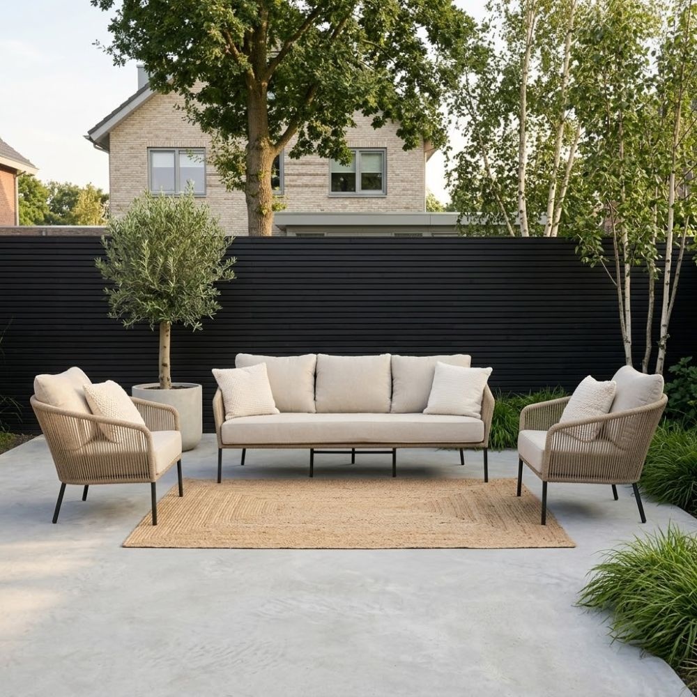 Mara stoel-bank loungeset 5 personen | touw + aluminium | Sahara Dust | 3-delig
