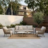 Mara stoel-bank loungeset 5 personen incl. Logan tafels | touw + aluminium | Sahara Dust | 5-delig
