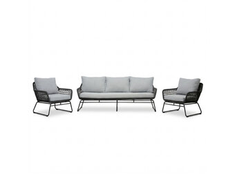 Valencia stoel-bank loungeset 5 personen | touw + aluminium | Stone Grey | 3-delig