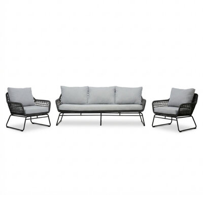 Valencia stoel-bank loungeset 5 personen | touw + aluminium | Stone Grey | 3-delig