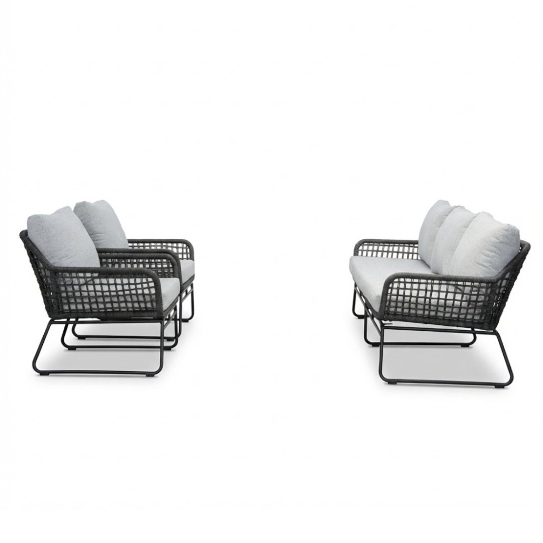 Valencia stoel-bank loungeset 5 personen | touw + aluminium | Stone Grey | 3-delig