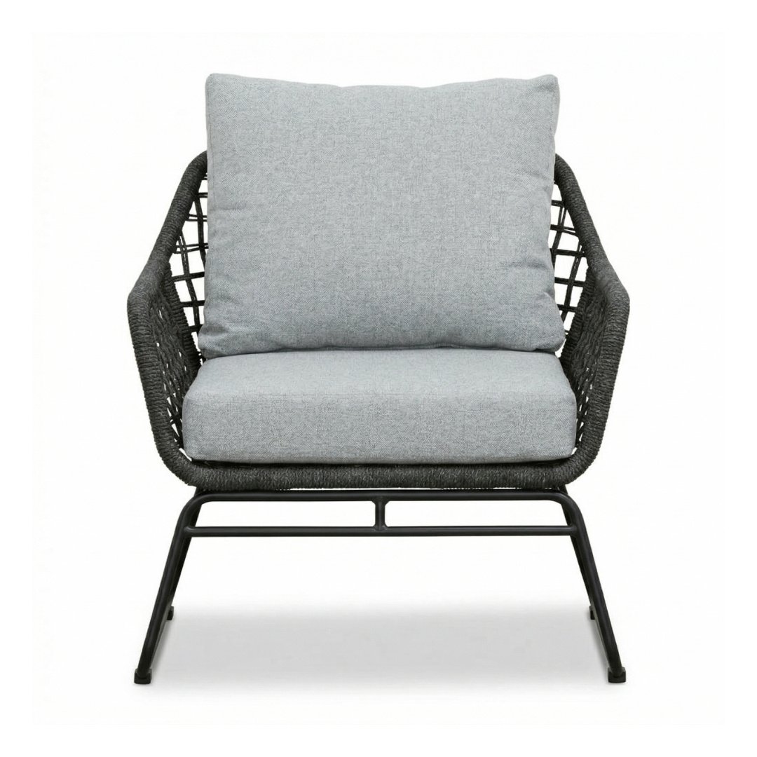 Valencia stoel-bank loungeset 5 personen | touw + aluminium | Stone Grey | 3-delig