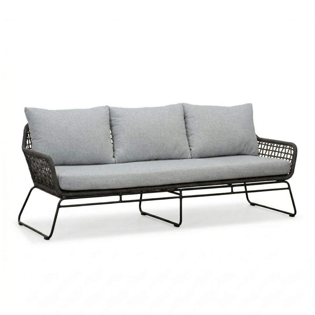 Valencia stoel-bank loungeset 5 personen | touw + aluminium | Stone Grey | 3-delig
