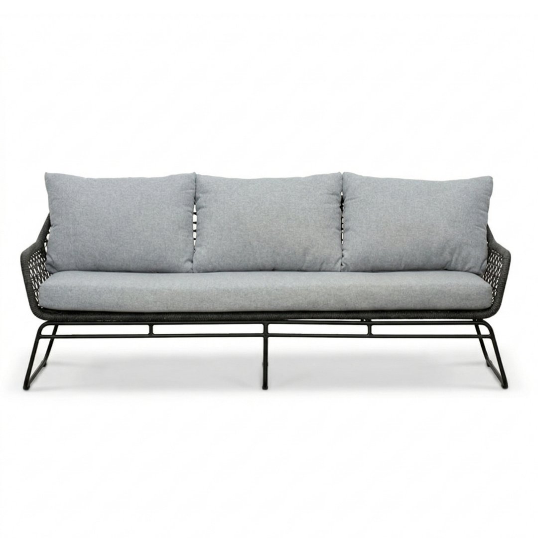 Valencia stoel-bank loungeset 5 personen | touw + aluminium | Stone Grey | 3-delig