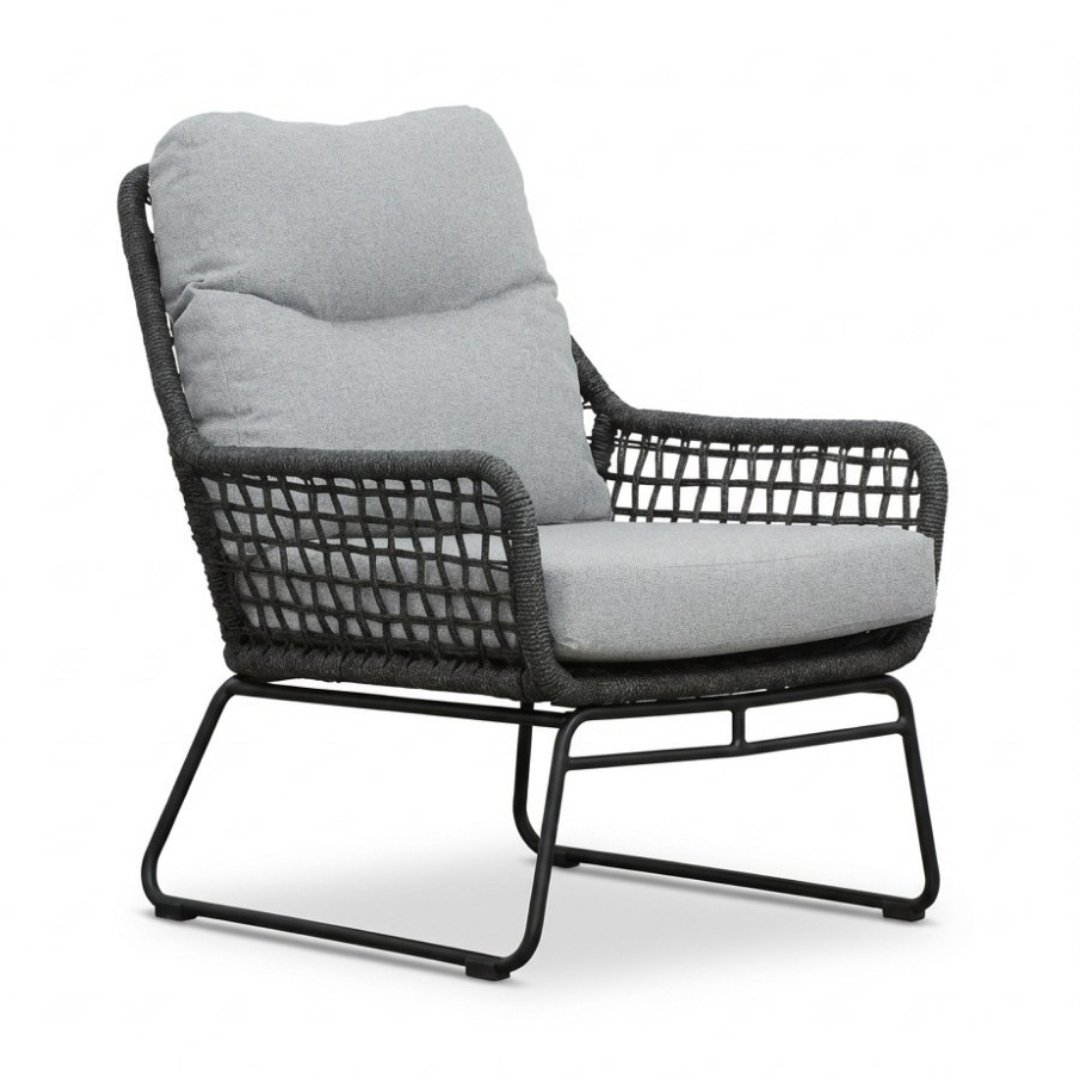 Valencia loungestoel | touw + aluminium | Stone Grey
