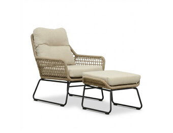 Valencia loungestoel incl. voetenbank | touw + aluminium | Sahara Dust