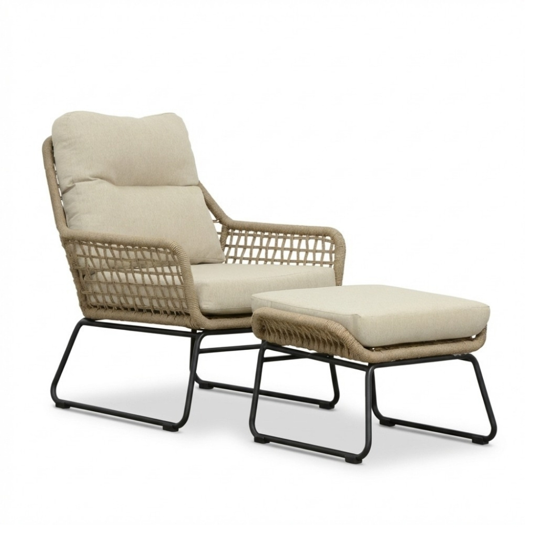 Valencia loungestoel incl. voetenbank | touw + aluminium | Sahara Dust afbeelding
