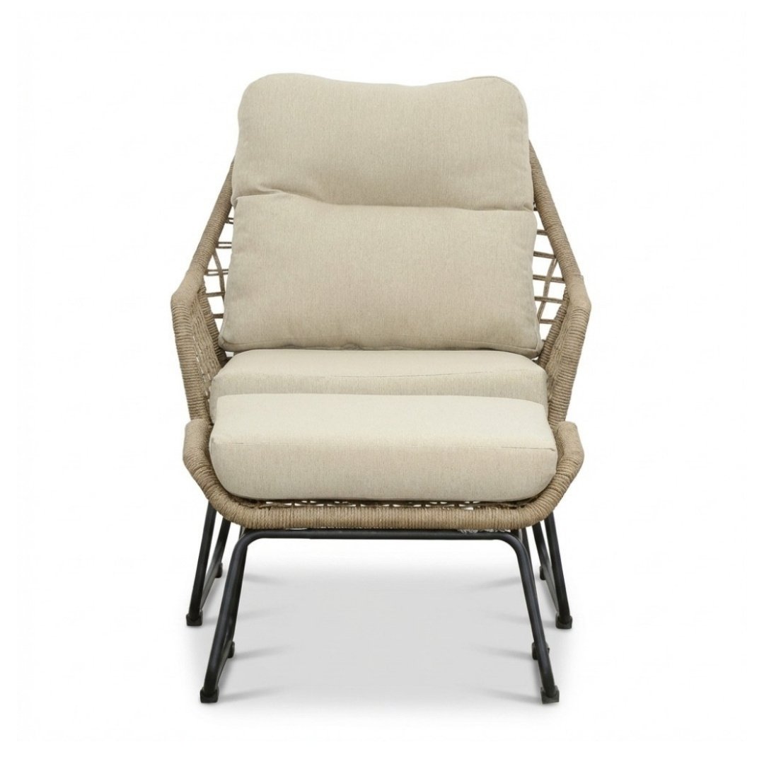 Valencia loungestoel incl. voetenbank | touw + aluminium | Sahara Dust