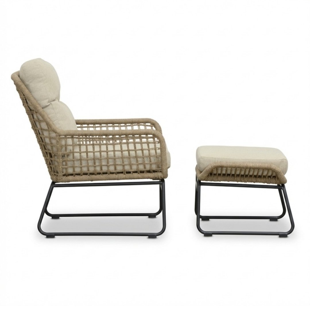 Valencia loungestoel incl. voetenbank | touw + aluminium | Sahara Dust