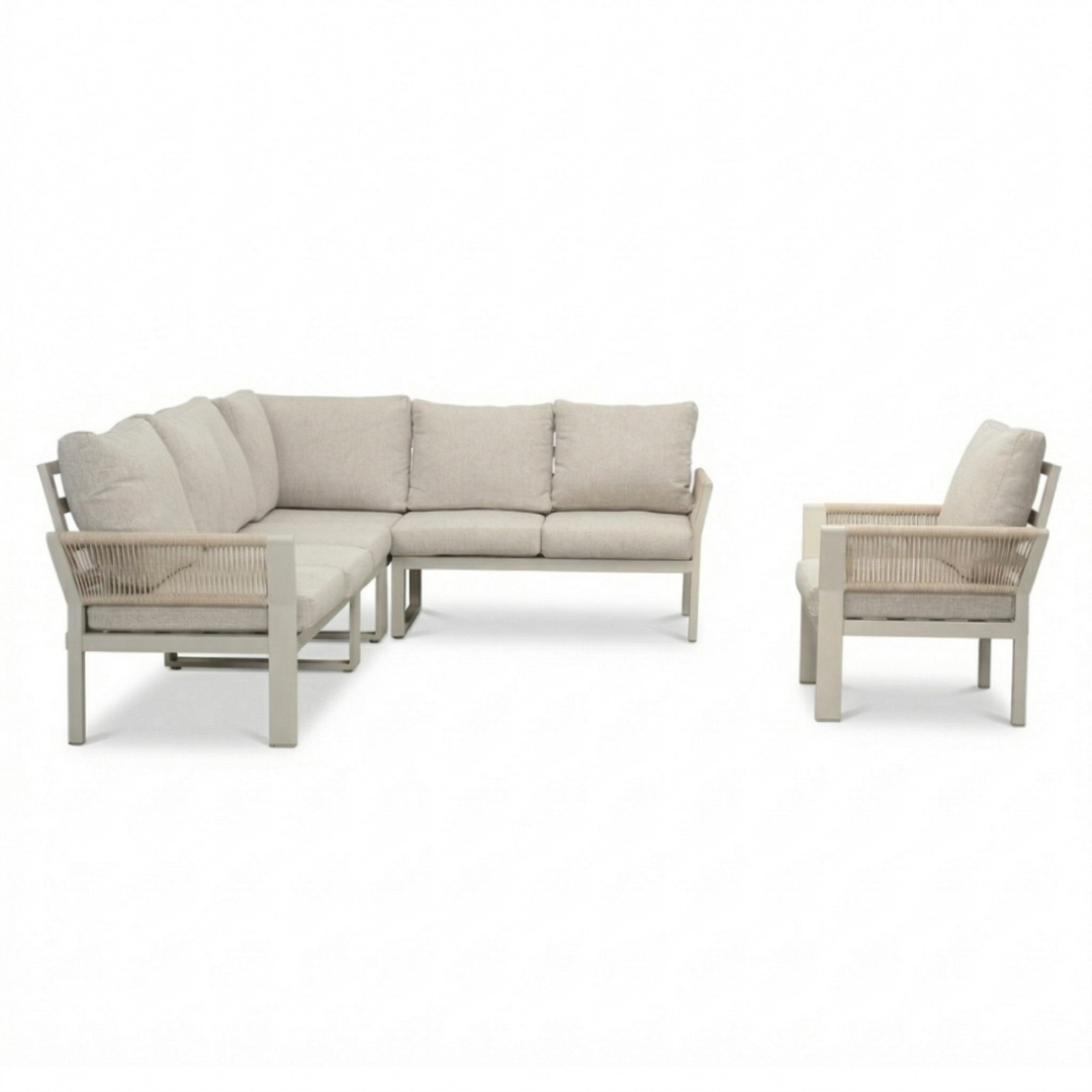 Venezia hoek loungeset incl. stoel 7 personen | aluminium + touw | beige | 5-delig - 267x207cm