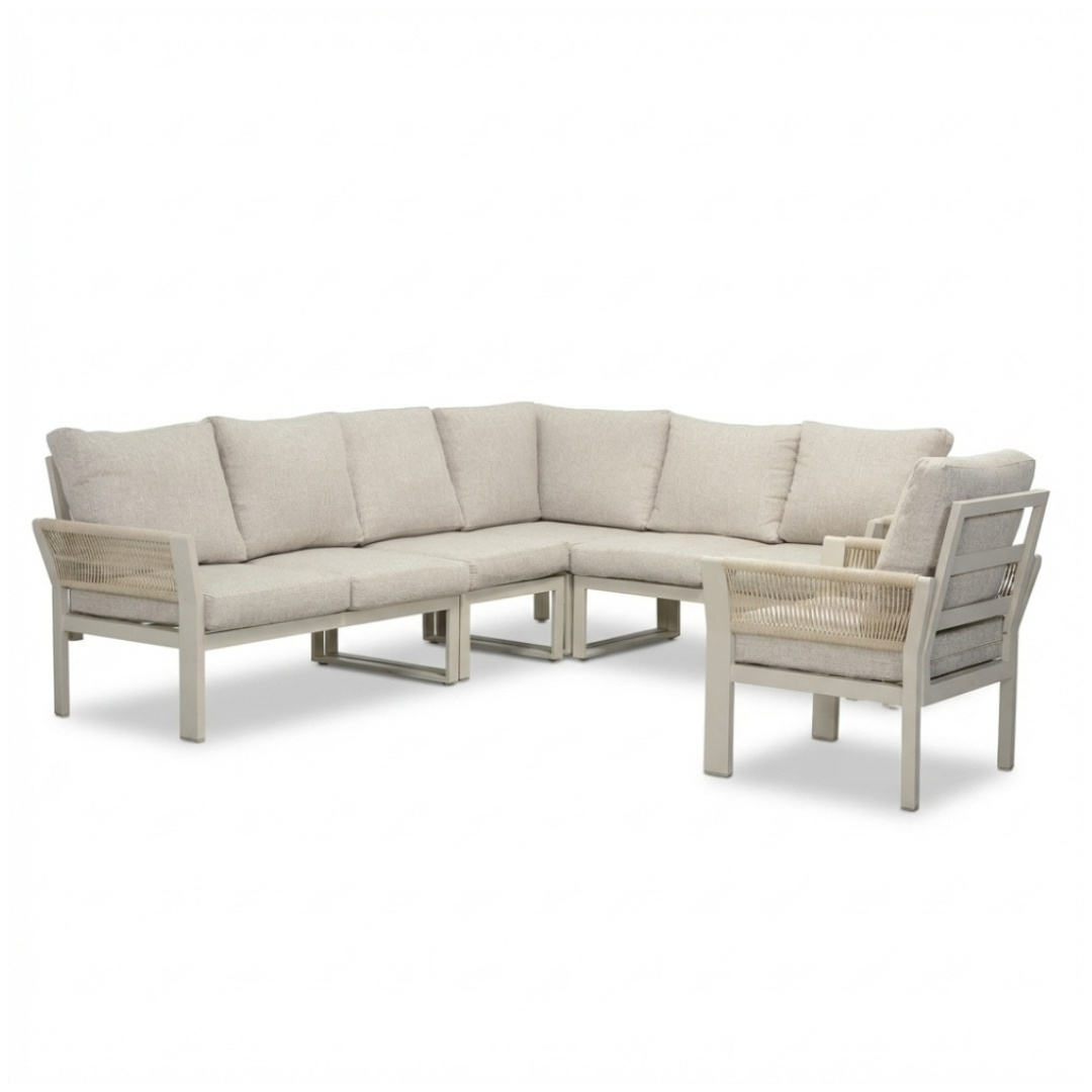 Venezia hoek loungeset incl. stoel 7 personen | aluminium + touw | beige | 5-delig - 267x207cm