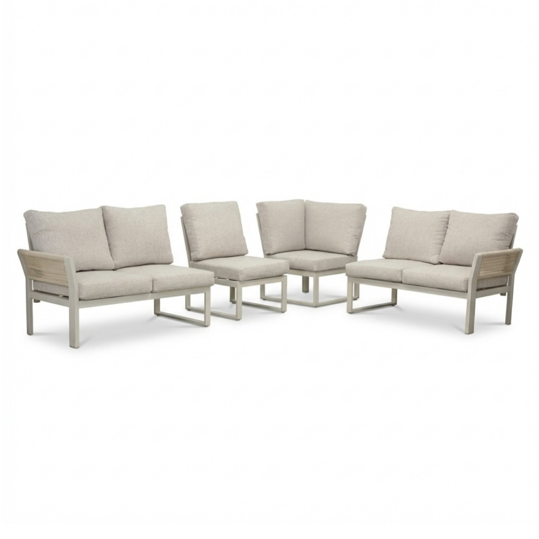 Venezia hoek loungeset 6 personen | aluminium + touw | beige | 4-delig - 267x207cm