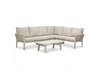 Venezia hoek loungeset 6 personen incl. tafel | aluminium + touw | beige | 6-delig - 267x207cm