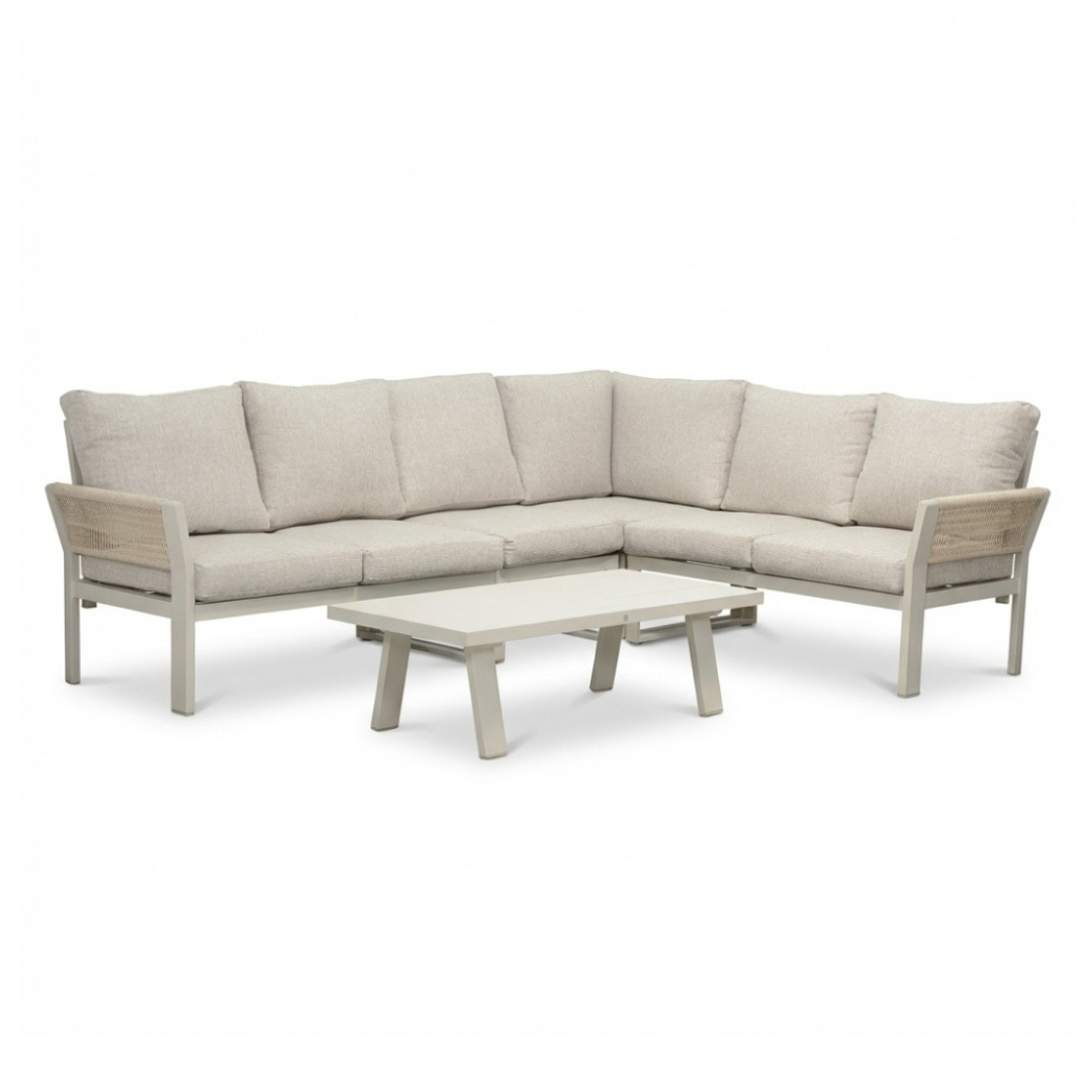 Venezia hoek loungeset 6 personen incl. tafel | aluminium + touw | beige | 6-delig - 267x207cm