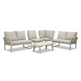 Venezia hoek loungeset 6 personen incl. tafel | aluminium + touw | beige | 6-delig - 267x207cm
