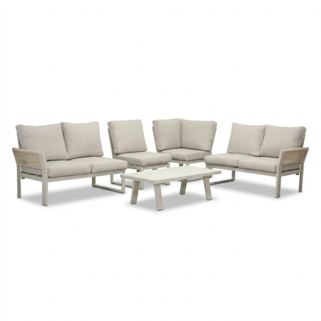 Venezia hoek loungeset 6 personen incl. tafel | aluminium + touw | beige | 6-delig - 267x207cm