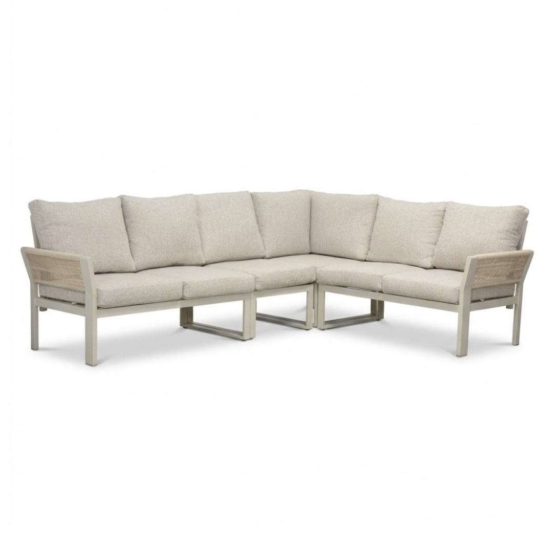 Venezia hoek loungeset 6 personen incl. tafel | aluminium + touw | beige | 6-delig - 267x207cm