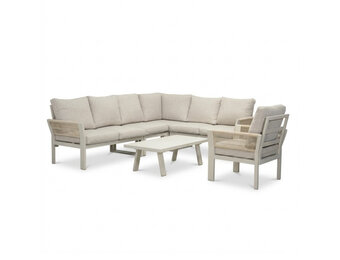 Venezia hoek loungeset incl. stoel en tafel 7 personen | aluminium + touw | beige | 6-delig