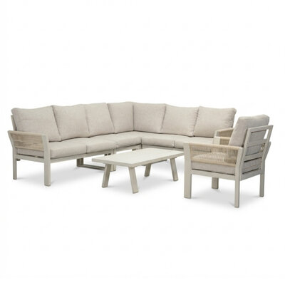 Venezia hoek loungeset incl. stoel en tafel 7 personen | aluminium + touw | beige | 6-delig