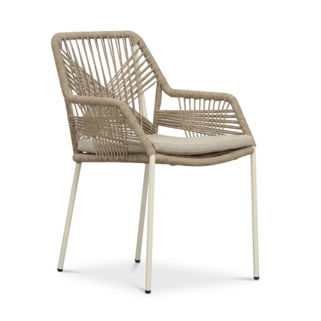 Seville dining tuinstoel | touw + staal | beige