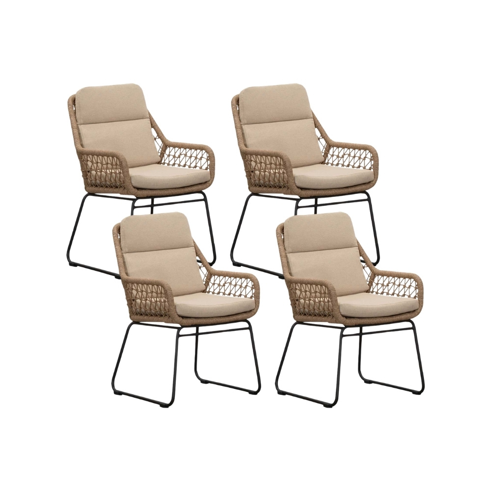 BUITEN living Valencia dining tuinstoel set van 4 | touw + aluminium | Sahara Dust – Zand