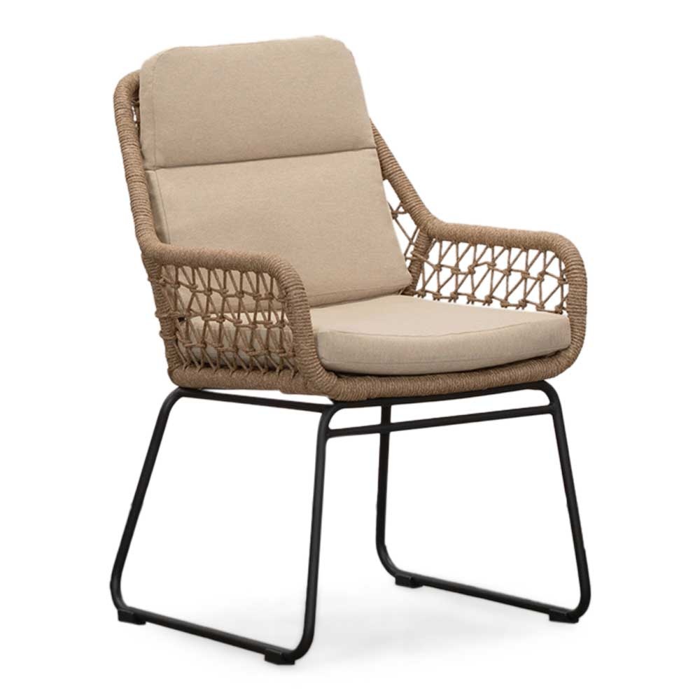 BUITEN living Valencia dining tuinstoel | touw + aluminium | Sahara Dust – Zwart