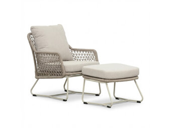 Gianna loungestoel tuin incl. voetenbank | touw + aluminium | Almond Beige