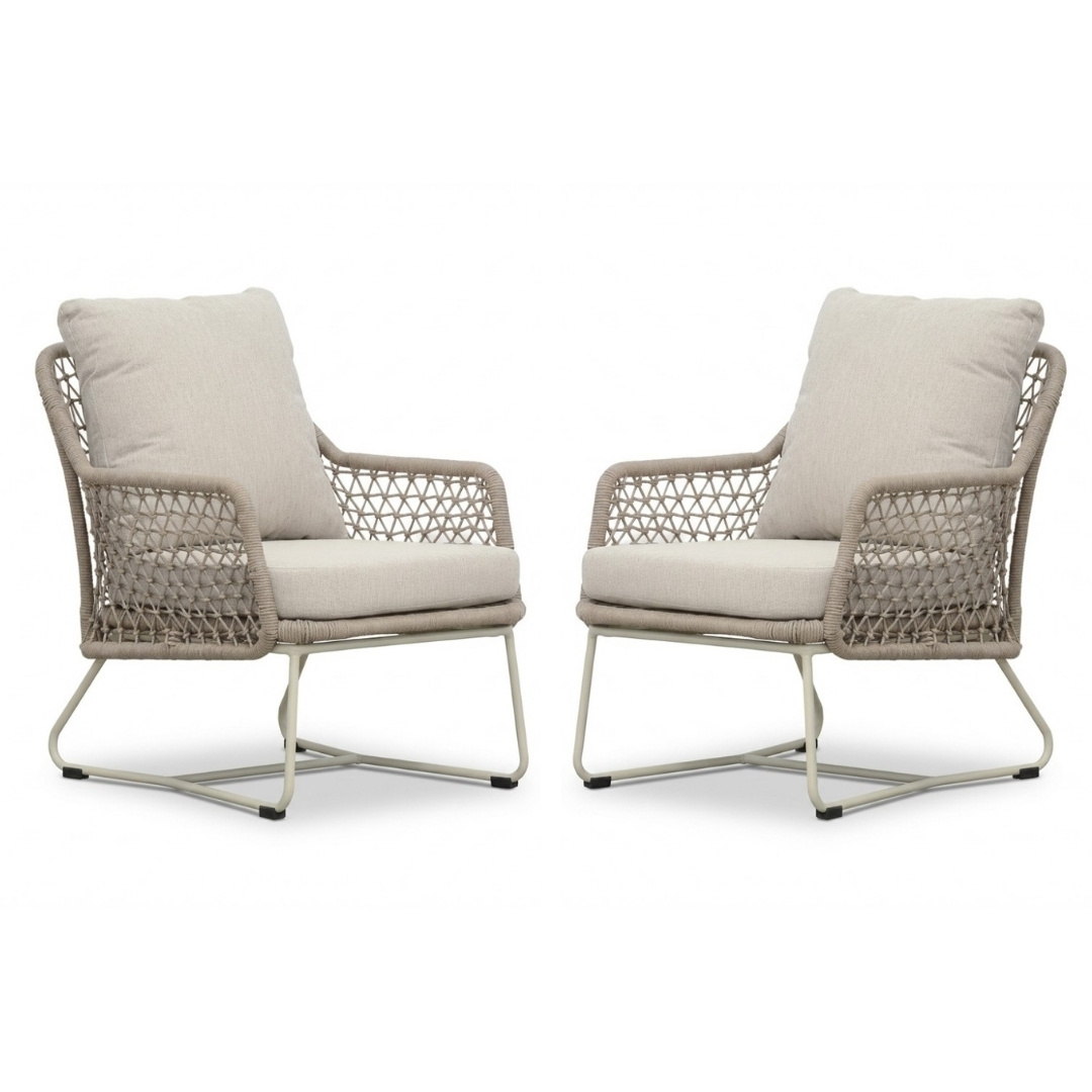 Gianna loungestoel tuin set van 2 | touw + aluminium | Almond Beige