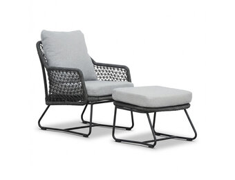 Gianna loungestoel tuin incl. voetenbank | touw + aluminium | Stone Grey