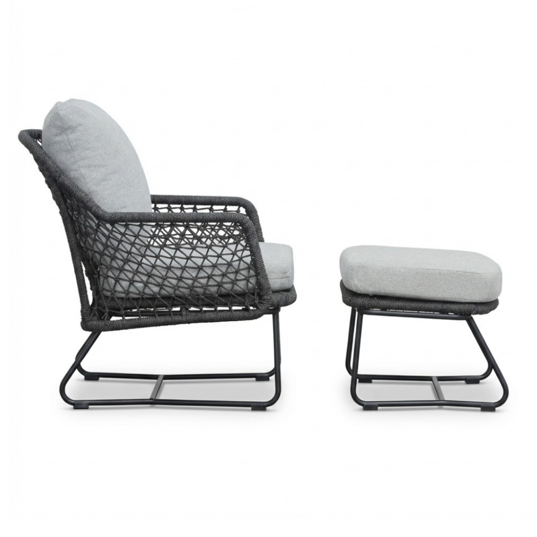 Gianna loungestoel tuin incl. voetenbank | touw + aluminium | Stone Grey