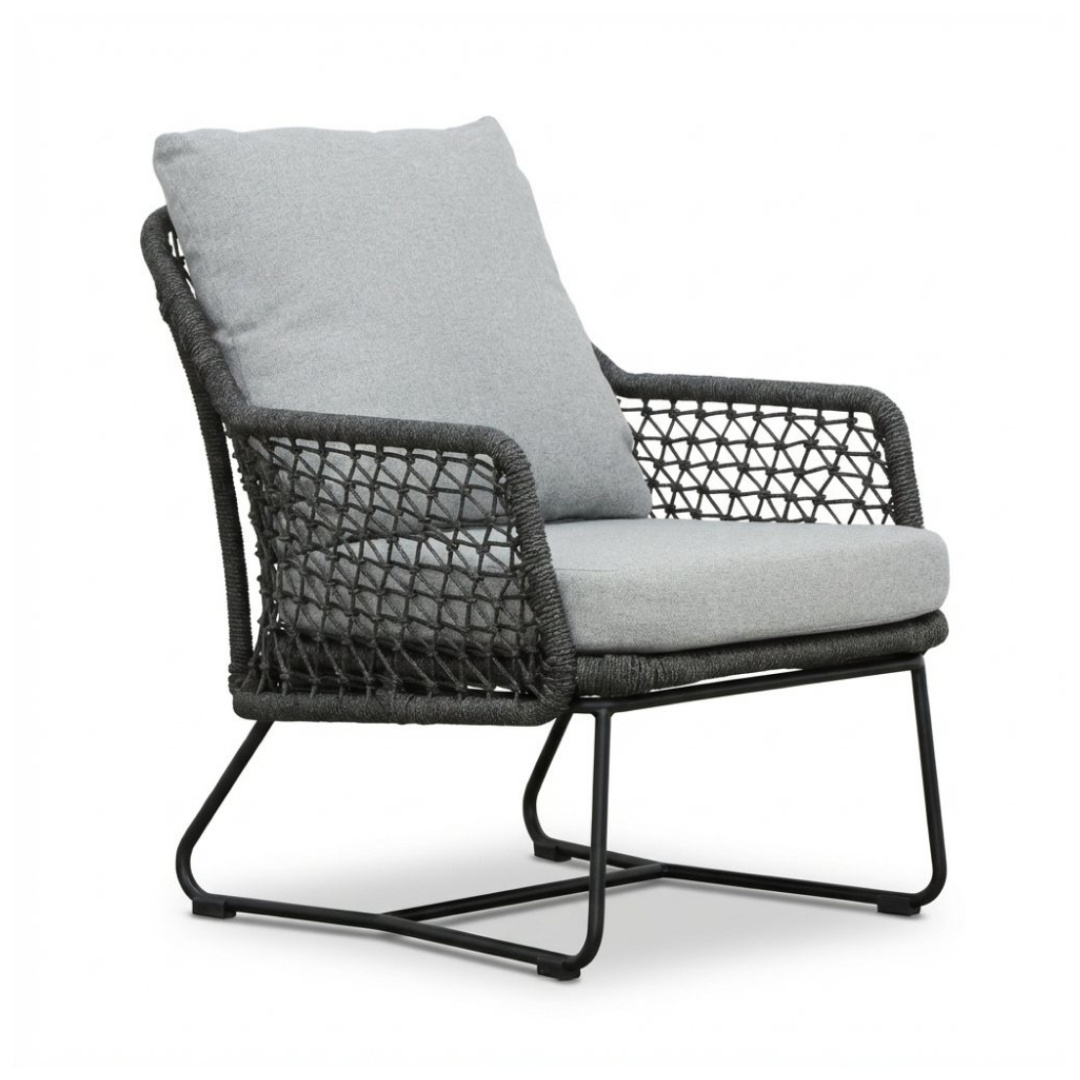 Gianna loungestoel tuin incl. voetenbank | touw + aluminium | Stone Grey