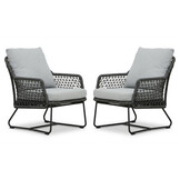 Gianna loungestoel tuin set van 2 | touw + aluminium | Stone Grey