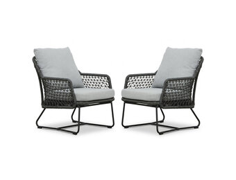 Gianna loungestoel tuin set van 2 | touw + aluminium | Stone Grey
