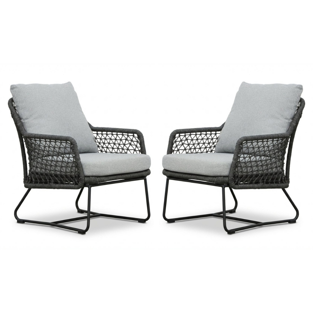 BUITEN living Gianna loungestoel tuin set van 2 | touw + aluminium | Stone Grey – Grijs