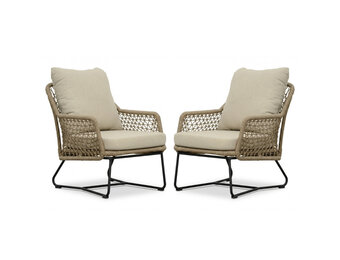 Gianna loungestoel tuin set van 2 | touw + aluminium | Sahara Dust