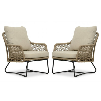 Gianna loungestoel tuin set van 2 | touw + aluminium | Sahara Dust