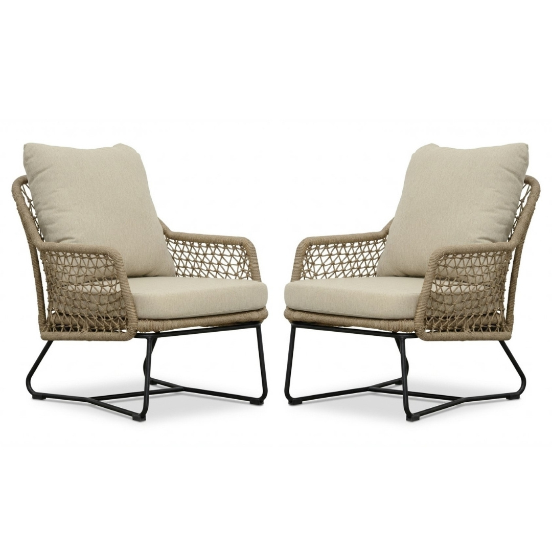 BUITEN living Gianna loungestoel tuin set van 2 | touw + aluminium | Sahara Dust – Taupe – Naturel – Bruin, Beige